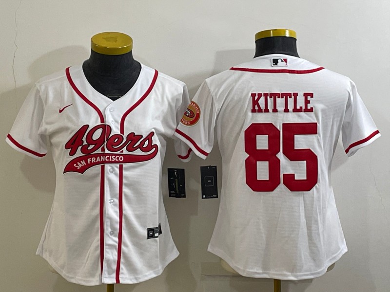 Women's San Francisco 49ers #85 George Kittle White With Patch Cool Base Stitched Baseball Jersey(Run Small)